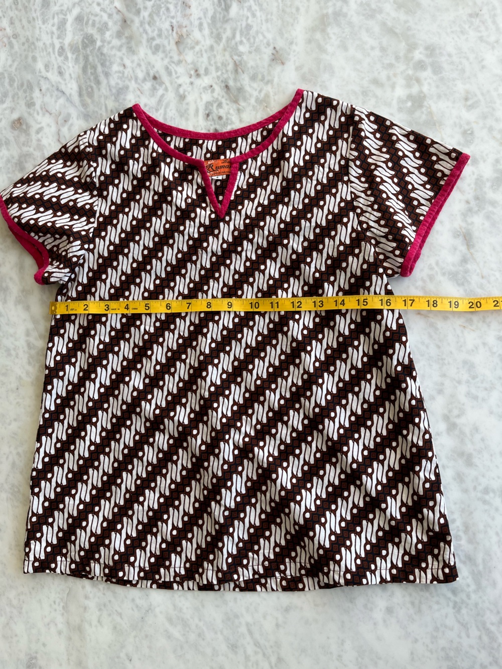 Women’s Brown Batik Tunic with Pink Trim, cottton